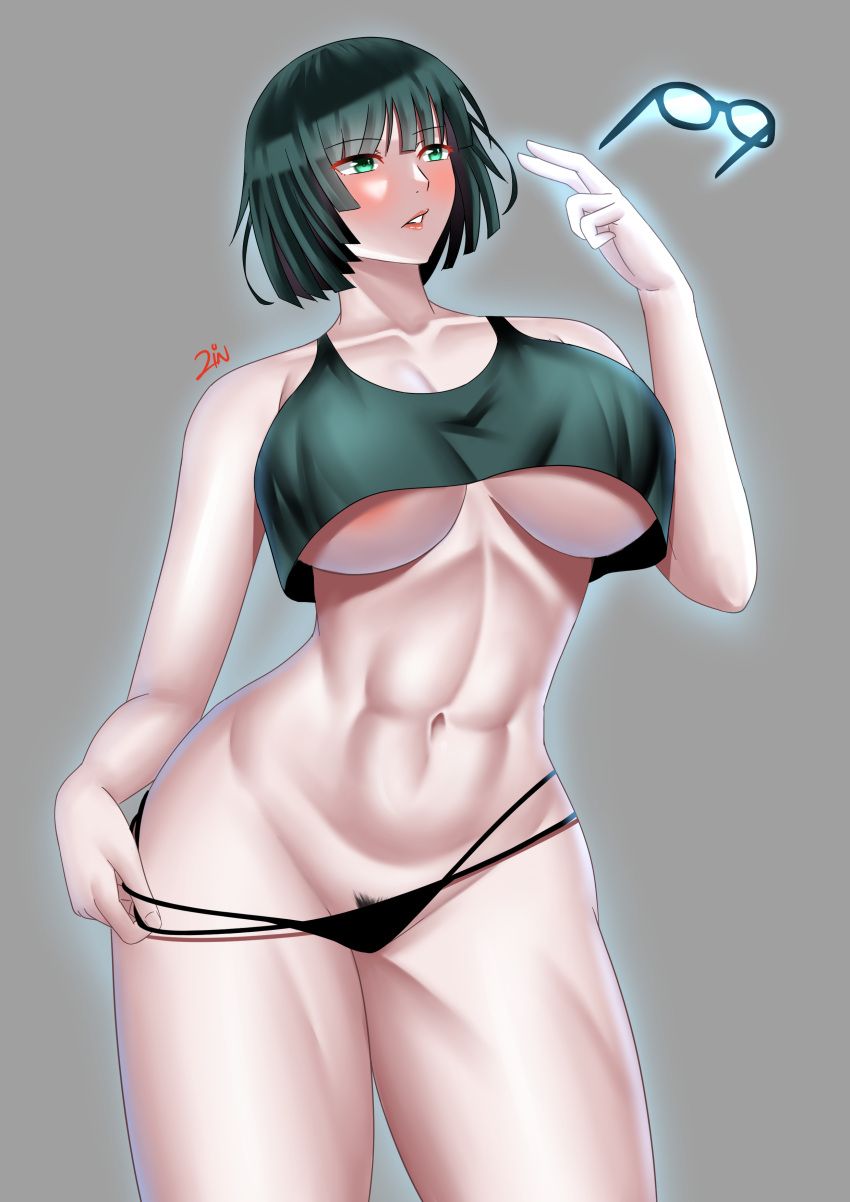 1girls abs absurd_res areola_slip aura bangs belly belly_button big_breasts blue_aura blush breasts bush busty clothed clothing collarbone crop_top curvaceous curvy curvy_body curvy_female curvy_figure dark_green_hair esper female female_focus female_only female_pubic_hair fit fit_female fringe front_view fubuki_(one-punch_man) glasses green_eyes green_hair grey_background hand_up highres hips large_breasts legs light-skinned_female light_skin lips lipstick medium_hair midriff navel one-punch_man open_mouth panties panty_pull psychic pubic_hair shiny_skin shirt short_hair slim slim_waist solo solo_female solo_focus standing stomach telekinesis thick thick_legs thick_thighs thighs thin_waist thong thong_pull toned toned_body toned_female toned_stomach underboob voluptuous waist wide_hips zinfian