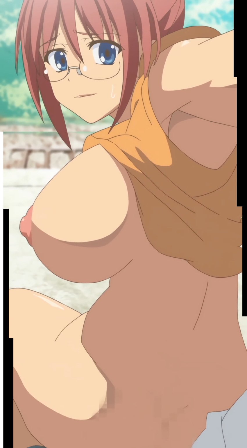 1boy 1girls ass big_ass big_breasts blue_eyes bottomless breast_grab breasts brown_hair bubble_butt busty censored clothes_lift cousins cowgirl_position female grabbing highres huge_ass huge_breasts incest isshoni_h_shiyo looking_at_viewer looking_back looking_pleasured male natsukawa_hina nipples ponytail pov reverse_cowgirl_position screencap sex sex_from_behind shirt shirt_lift sideboob smile stitched straddling third-party_edit vaginal_penetration