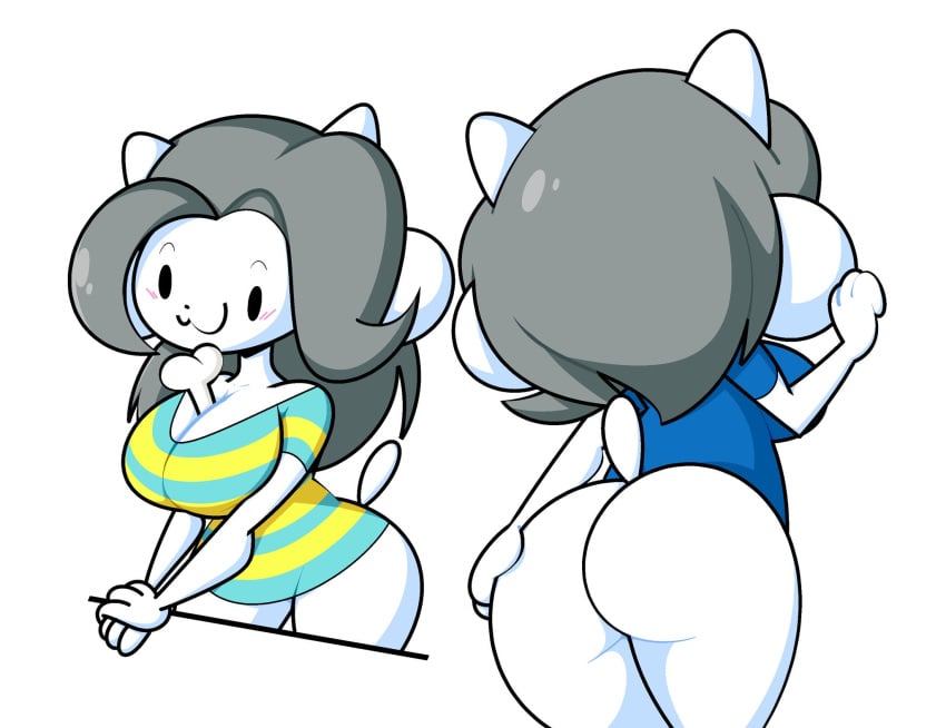 :3 anthro ass big_ass big_breasts blush bottomless breasts chibi clothed clothing ekkokenight female female_only fur furry furry_only hi_res rear_view solo_female tagme tail temmie_(undertale) topwear undertale undertale_(series)