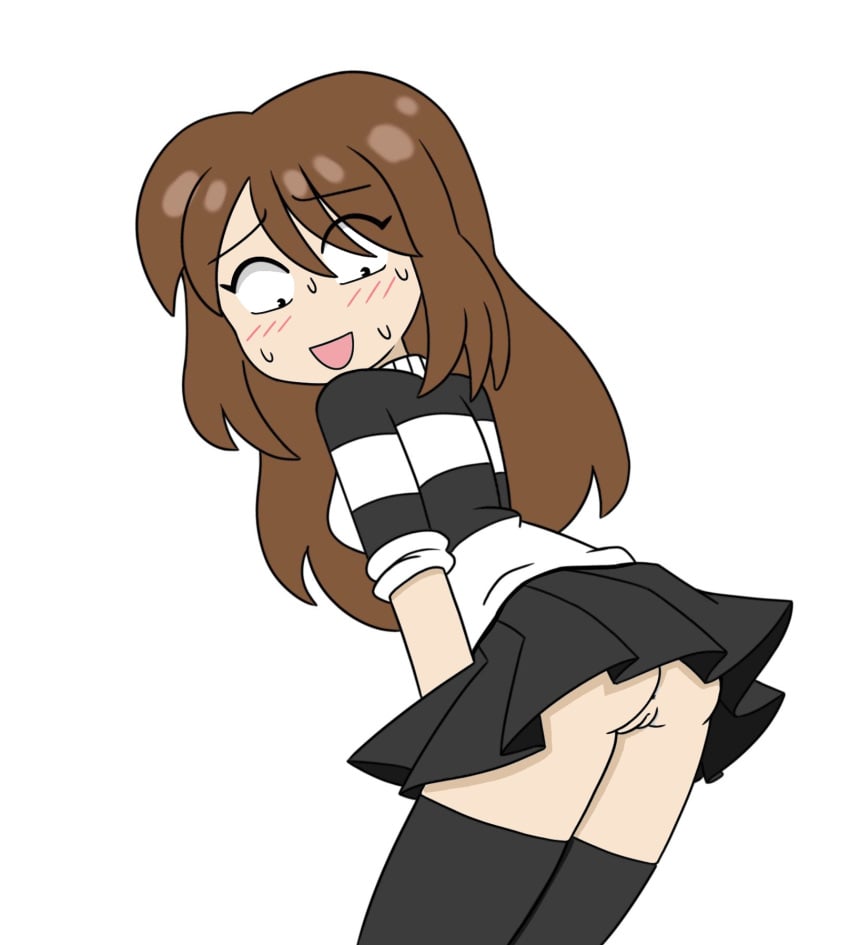 ass black_skirt blush blush brown_hair embarrassed emirichu no_panties pussy skirt striped_shirt tagme youtube youtuber