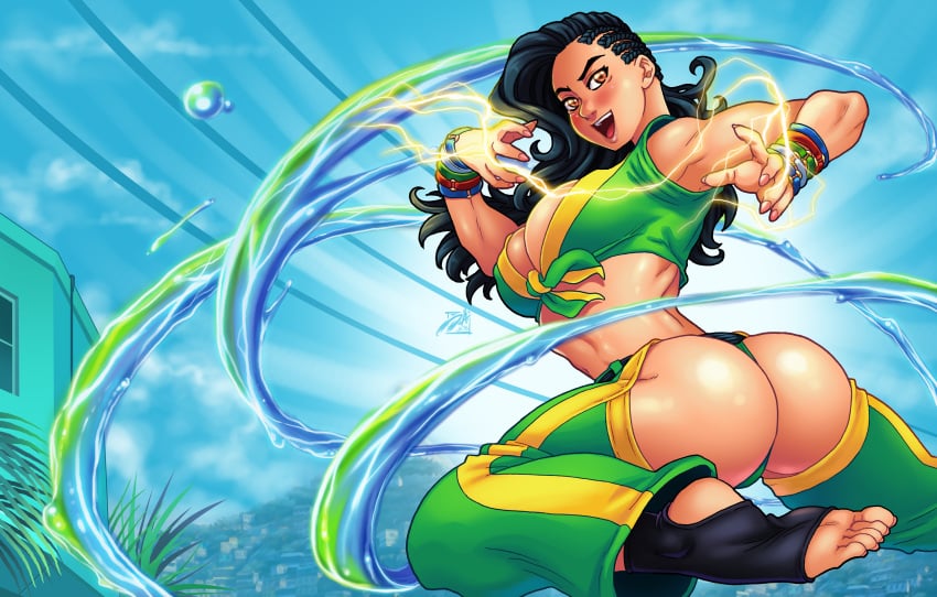 1girls 2016 armpits ass bare_ass bare_midriff black_hair brazilian brazilian_female breasts brown_eyes bubble_butt busty buttless_pants capcom cleavage darkereve dat_ass female female_focus female_only g-string hourglass_figure latina laura_matsuda long_hair redbone solo street_fighter street_fighter_v tied_shirt tight_clothes wide_hips