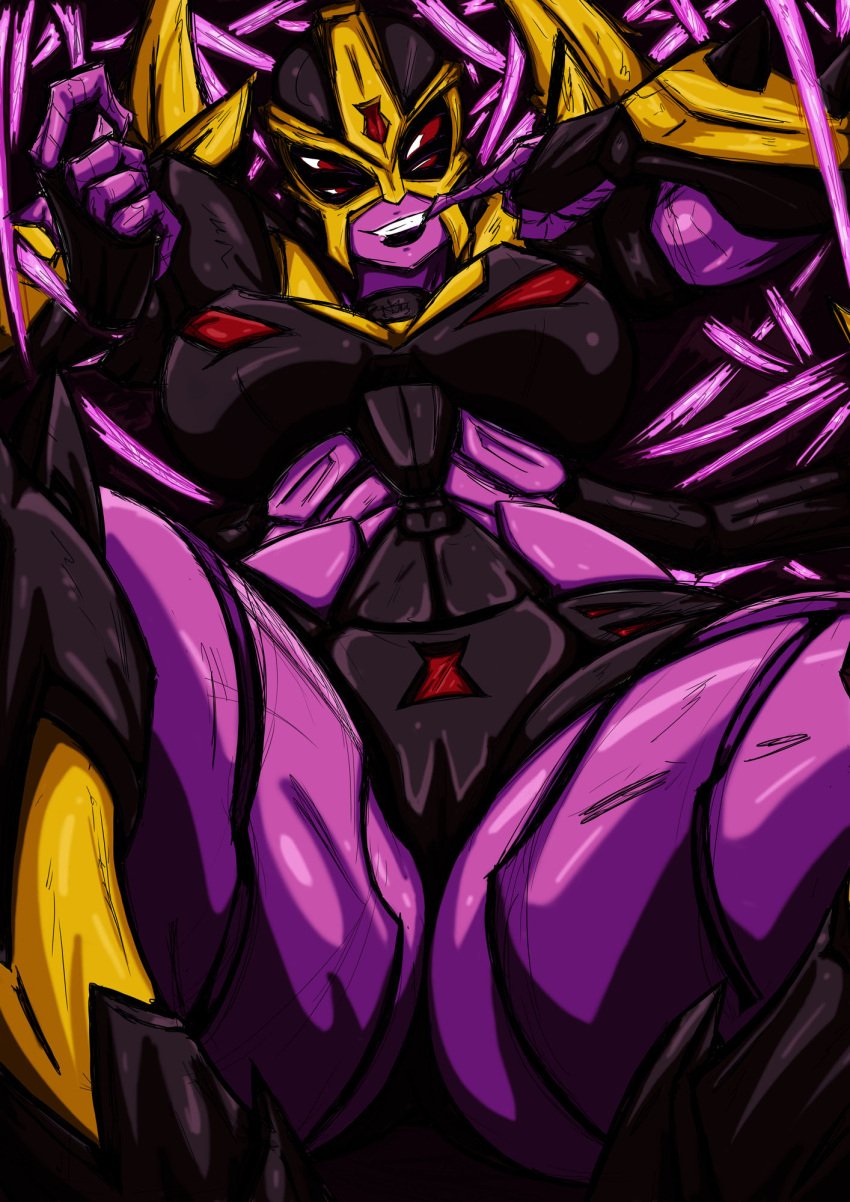 alien alien_girl alien_humanoid between_legs black_panties blackarachnia boobs breasts cameltoe female female_only medium_breasts panties purple_body red_eyes ren_sexy_corner robot robot_girl robot_humanoid thick_thighs tits transformers transformers_animated