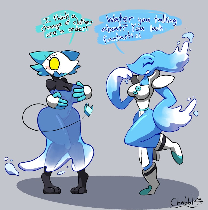 black_body cat_ears catgirl chabble deltarune deltarune_chapter_2 deltarune_chapter_4 miss_mizzle_(deltarune) mizzle_(deltarune) outfit_swap plug_tail see-through see-through_clothing simple_shading tagme tasque_manager_(deltarune) text undertale undertale_(series) wardrobe_malfunction water water_hair yellow_eyes