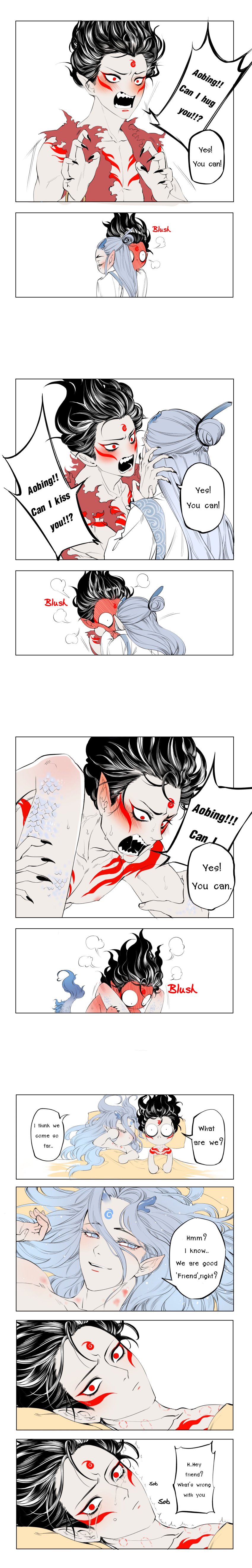 2boys after_sex ao_bing bite_mark blue_hair blush comic crying gay hickey hug humor implied_sex khunkorn kissing long_hair male ne_zha(2019) ne_zha_2(2025) nezha scales yaoi