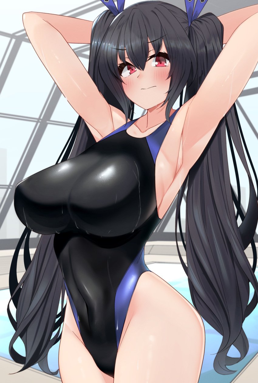 bodysuit clothed huge_breasts neptunia_(series) noire noire_(neptunia) skin_tight swimsuit thick_thighs