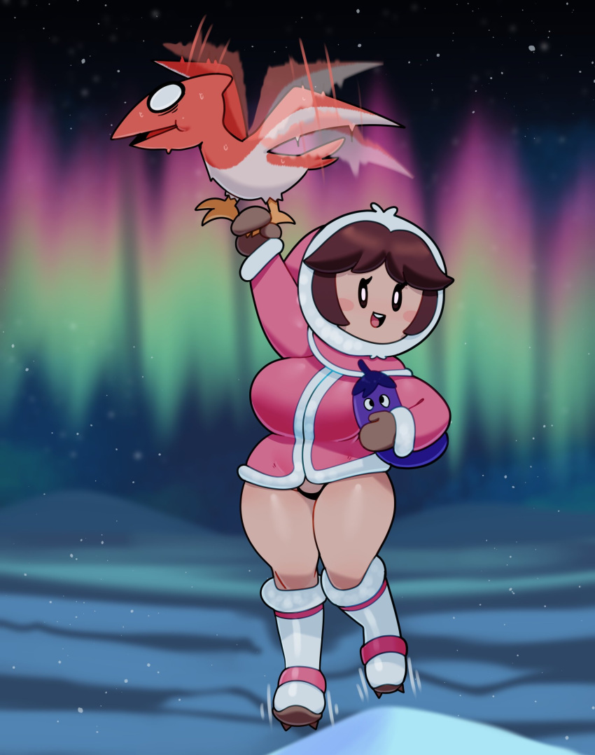 aurora_borealis big_breasts boots condor eggplant ice_climber jacket mob_face nana_(ice_climber) nintendo panties shortstack somescrub thick_thighs thong