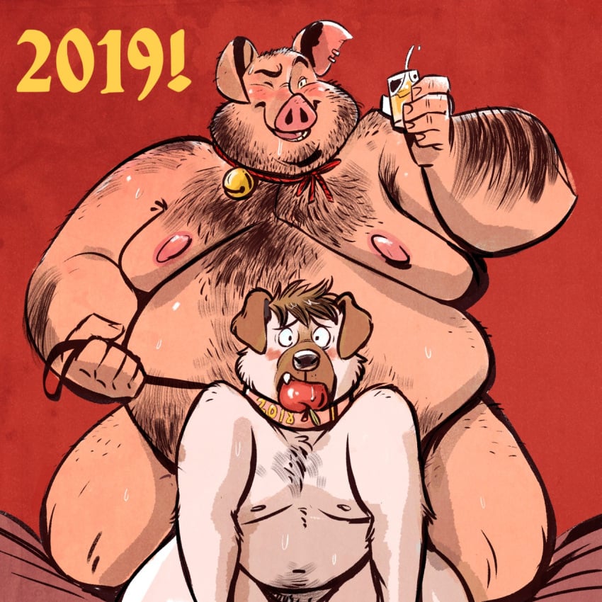 2019 2boys all_fours anal anthro apple apple_in_mouth arm_hair armpit_hair bara beard bell bell_necklace belly belly_hair big_belly blush body_hair canid canine chest_hair chinese_zodiac collar domestic_pig dominant dominant_male dramamine duo embarrassed facial_hair fat fat_arms fat_legs fat_man forearm_hair forearms from_behind_position hairy hi_res jewelry leash leash_pull male male/male male_only mammal moobs multiple_boys necklace nipples nude obese obese_male one_eye_closed overweight phone photo pubes red_background selfie sex shocked_expression shoulder_hair simple_background size_difference slightly_chubby submissive submissive_male suid suina surprised_expression sus_(pig) thick_arms thick_thighs wink year_of_the_pig