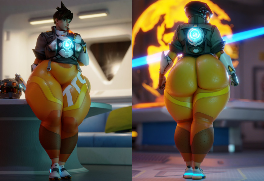 3d 3d_(artwork) ass_bigger_than_head big_ass bottom_heavy bubble_butt chubby coolmaster98 enormous_ass fat fat_legs huge_ass looking_at_viewer massive_ass multiple_images overwatch overwatch_2 tagme thick_thighs tracer wide_hips