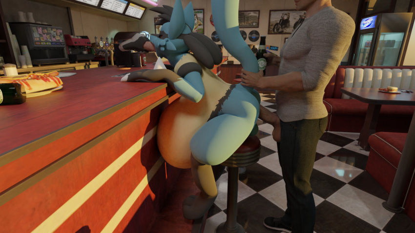 3d 3d_(artwork) anthro black_hair canid canine chest_tuft claws female furry hi_res human_on_anthro lucario male male/female mammal nintendo oral_vore penis pokémon_(species) pokemon pokemon_(species) sex snowthesergal tuft vore vore_sex