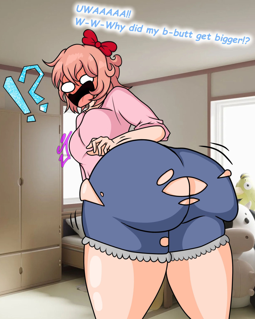 !? ass_expansion ass_focus doki_doki_literature_club embarrassed english_text expansion sayori_(doki_doki_literature_club) surprised tagme the_jimster torn_clothes torn_clothing torn_legwear wardrobe_malfunction