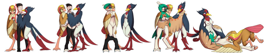 absurd_res anthro avian beak beak_growth bird_feet bottomwear breast_grab breasts claws clothed clothing cunnilingus decidueye dress_shirt facesitting feather_growth feathered_wings feathers female female/female fully_clothed gender_transformation generation_1_pokemon generation_3_pokemon generation_7_pokemon group group_sex growth hand_on_breast hi_res human_to_anthro long_image male male/female mtf_transformation nintendo nude oral pants pidgeot pokémon_(species) pokemon pokemon_(species) sex shirt simple_background species_transformation swellow tail tail_growth threesome tomek1000 topwear transformation transformation_sequence trio vaginal_penetration vest video_games white_background wide_image winged_arms wings