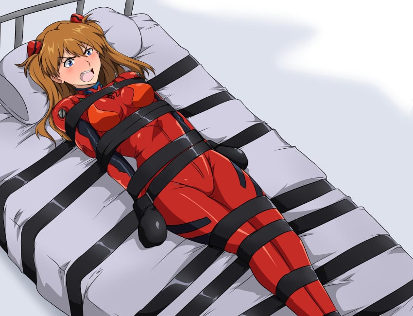 1girls angry asuka_langley_sohryu bed blue_eyes blush bodysuit bondage bondage_mittens bound bound_hands breasts female female_only femsub fully_clothed hi_res jpeg lying neon_genesis_evangelion orange_hair pillow plugsuit restrained ryner-e shiny_clothes skin_tight solo straps tied tied_to_bed tied_up tight_clothing twintails