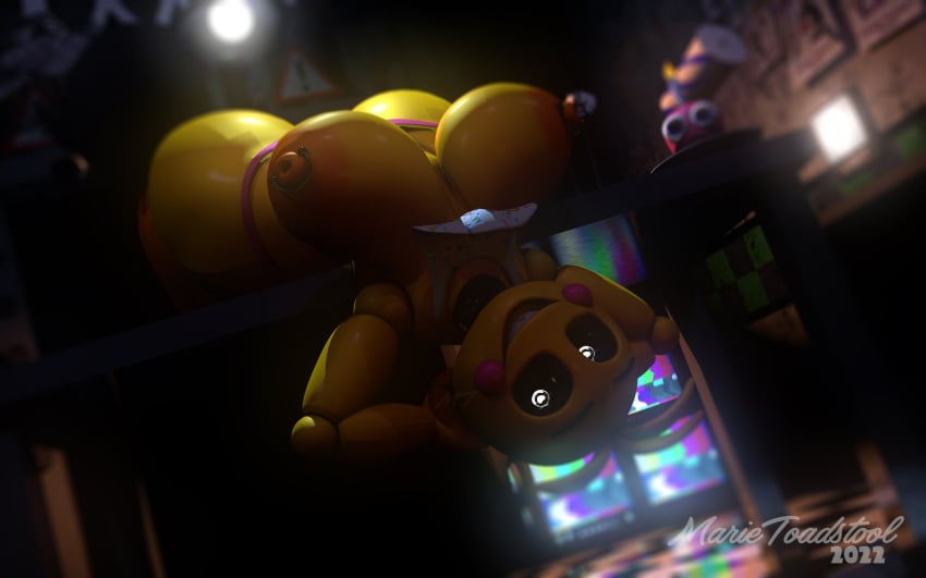 3d anthro anthropomorphic asami_toadstool big_breasts five_nights_at_freddy's furry nipple_piercing solo tagme toy_chica_(fnaf) toy_chica_(love_taste)