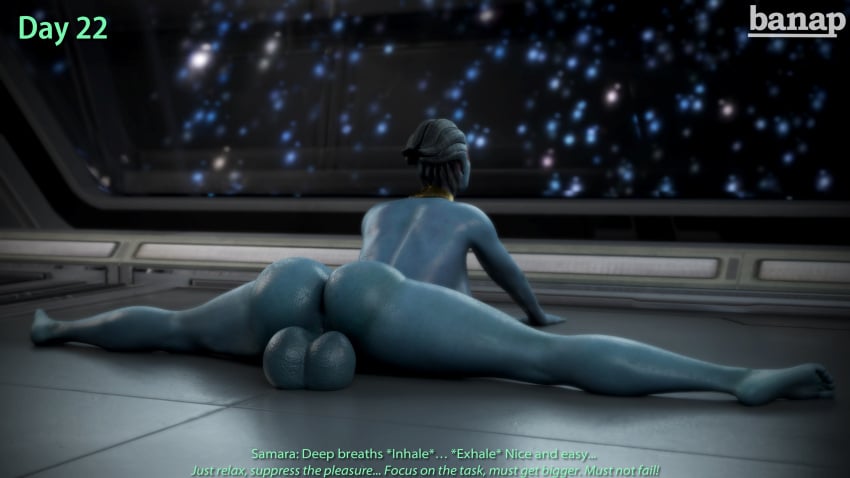 3d alien alien_girl alien_humanoid asari ass balls ballsack banap big_balls big_penis bioware blender blender_(software) blue_skin circumcised comic_page dialogue english english_dialogue english_text faceless faceless_character faceless_futanari frenulum_attached futa_only futanari huge_balls large_penis mass_effect no_nut_november nude nude_futanari samara self_upload solo splits stretching text