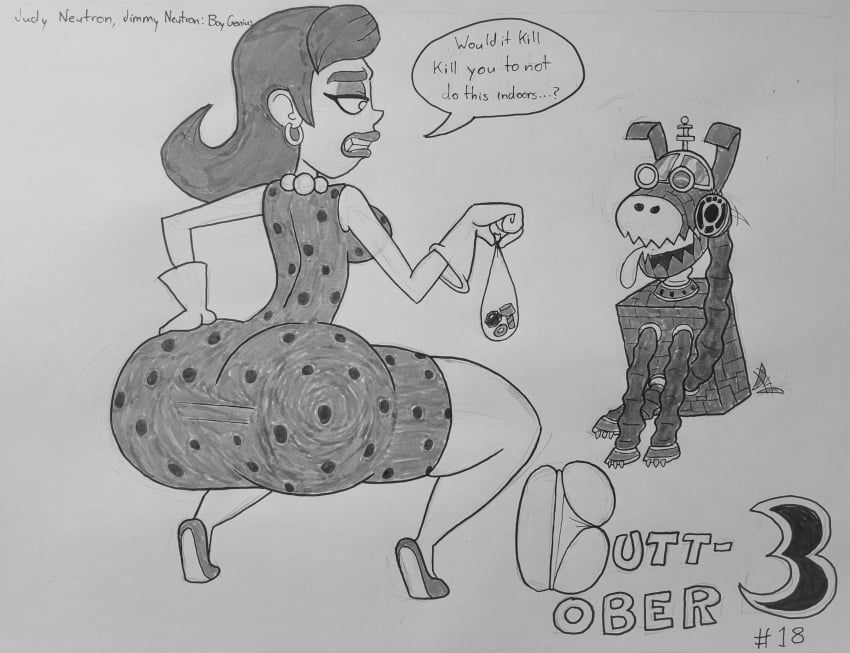 ass ass_in_dress big_ass big_butt blu3danny butt-tober darkmoontoons dialogue goddard jimmy_neutron_boy_genius judy_neutron milf nickelodeon straight_hair text text_bubble thick_ass