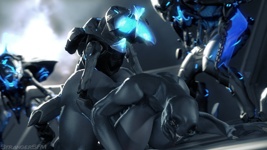 1girls 3boys 3d alien alien_girl all_fours bent_over breasts doggystyle female female_sangheili halo_(series) interspecies male promethean promethean_crawler robot sangheili sex strangersfm tagme thick_ass_monster vaginal_penetration