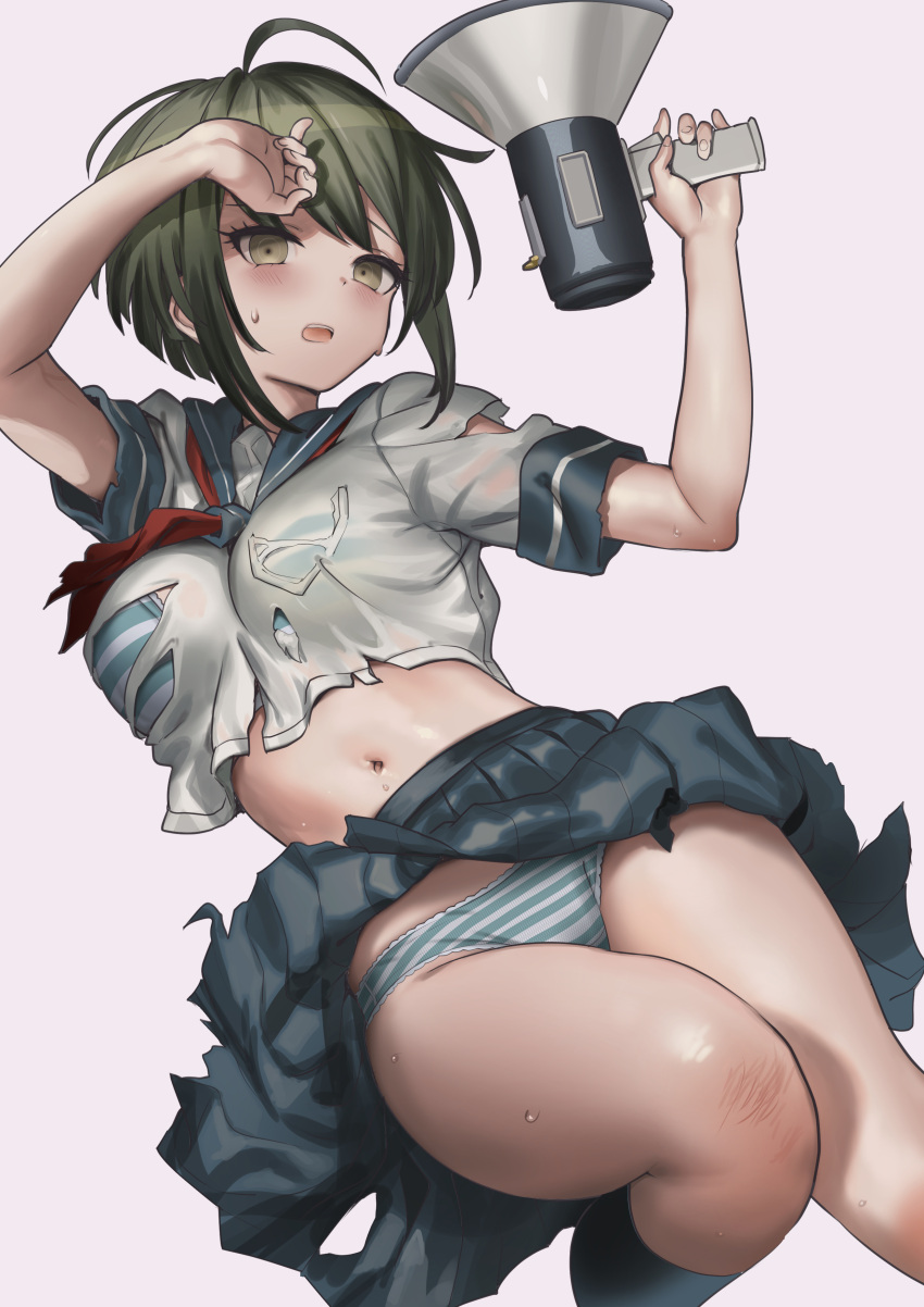 andou_shuki bra breasts danganronpa danganronpa_ultra_despair_girls female_only large_breasts naegi_komaru panties straight_hair torn_clothes upskirt