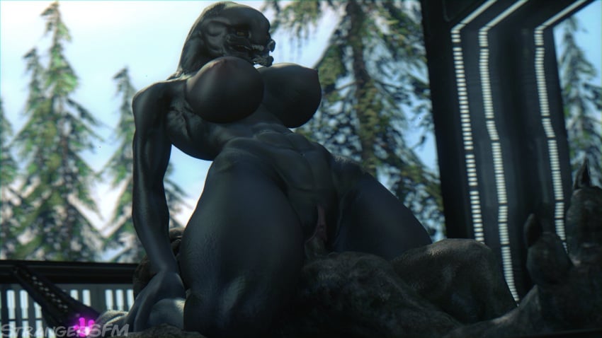 1boy 1boy1girl 1girls 3d abs alien alien_girl ass big_ass big_breasts breasts female female_sangheili halo_(series) male riding sangheili sex strangersfm thick_ass_monster