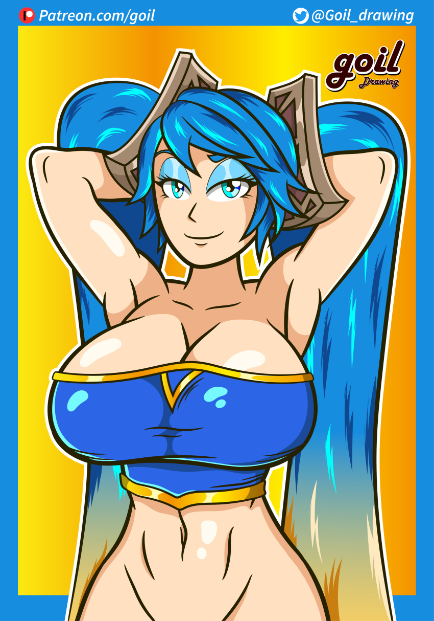 big_breasts blue_eyes blue_hair breasts female goil_drawing league_of_legends sona_buvelle video_game_character video_games