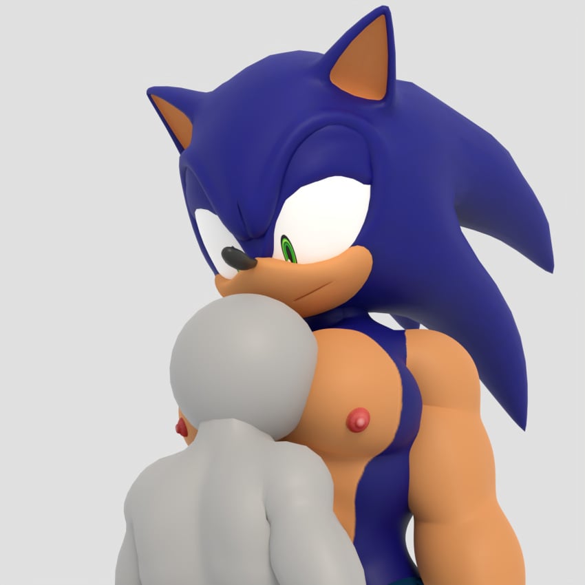 3d 3d_(artwork) anon big_pecs blue_fur buff face_in_pecs face_on_chest green_eyes hedgehog onyxsplash pecs simple_background sonic_(series) sonic_the_hedgehog white_background