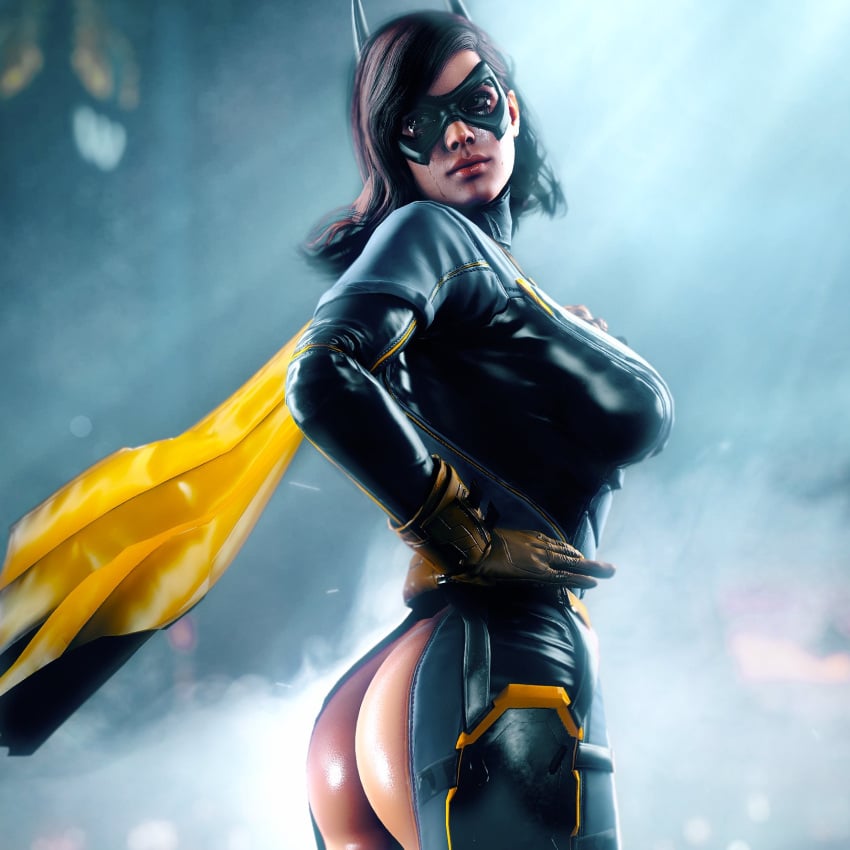 1girls 3d ass assless_pants barbara_gordon batgirl batgirl_(gotham_knights) batman_(series) big_ass big_butt brown_hair dat_ass dc dc_comics domino_mask exposed_ass female female_only flickytuts gotham_knights peach_ass solo superheroine