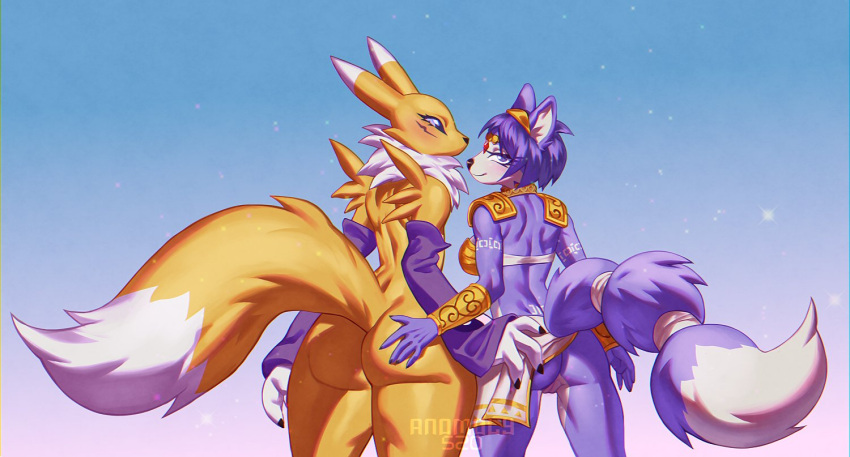 anomoly520 ass ass_grab back_view crossover digimon duo female furry krystal looking_at_viewer looking_back pussy renamon smug star_fox tail