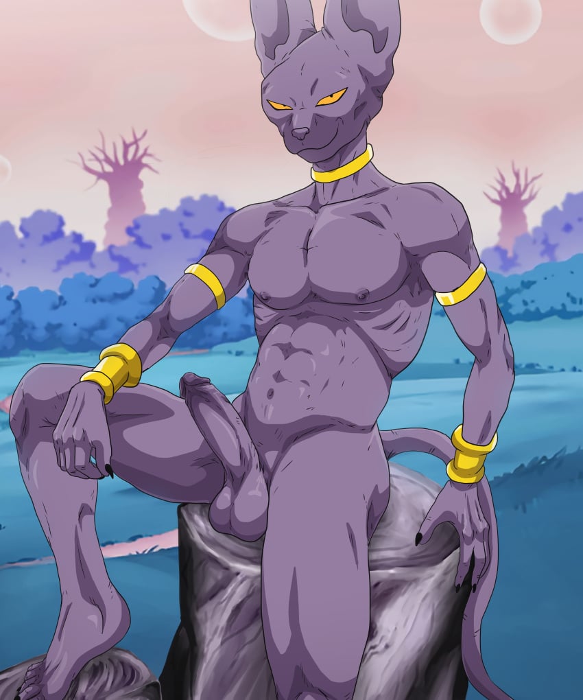 2022 5_fingers abs absurd_res alien anthro balls beerus big_balls big_penis black_claws black_eyes boner bracelet choker claws dragon_ball dragon_ball_super erection felid feline finger_claws fingers fur genitals glans hi_res jewelry looking_at_viewer male male_only mammal muscular muscular_anthro muscular_male necklace nipples nude on_rock orange_sclera outside penis purple_body purple_fur purple_glans purple_inner_ear purple_nipples purple_nose purple_penis sitting smile smirk solo tail teastuff thick_thighs yellow_choker yellow_jewelry yellow_necklace