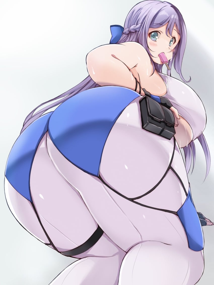 1girls 2022 ass bbw blue_eyes breasts chubby chubby_female curvaceous curvy female female_focus folkwang goddess_of_victory:_nikke huge_ass huge_breasts huge_thighs kurocaze lavender_hair long_hair looking_at_viewer looking_back overweight overweight_female plump simple_background solo solo_female solo_focus sweat sweating thick_thighs thighs underboob voluptuous white_background