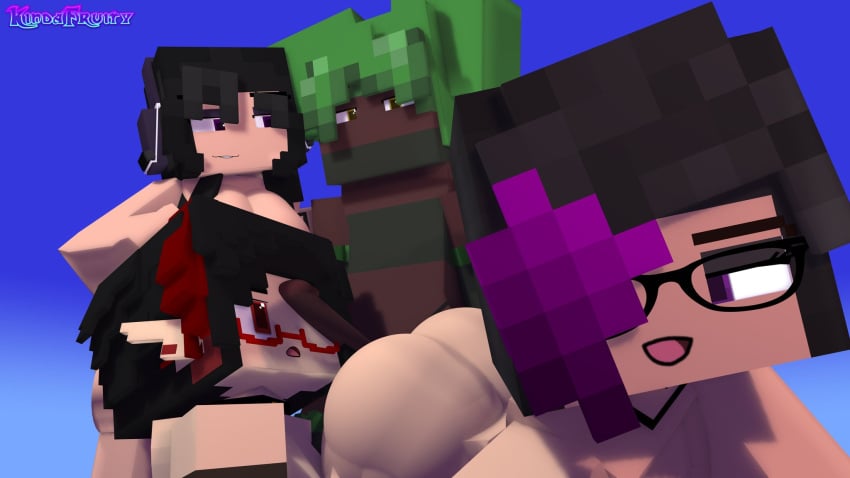 1futa 3d 4girls ashley_succubi big_ass breasts commission erect_nipples erect_penis extrafruitygirl fruity_(extrafruitygirl) green_hair human humanoid mine-imator minecraft multicolored_eyes multicolored_hair olivia_(olivialewdz) outside purple_eyes tagme