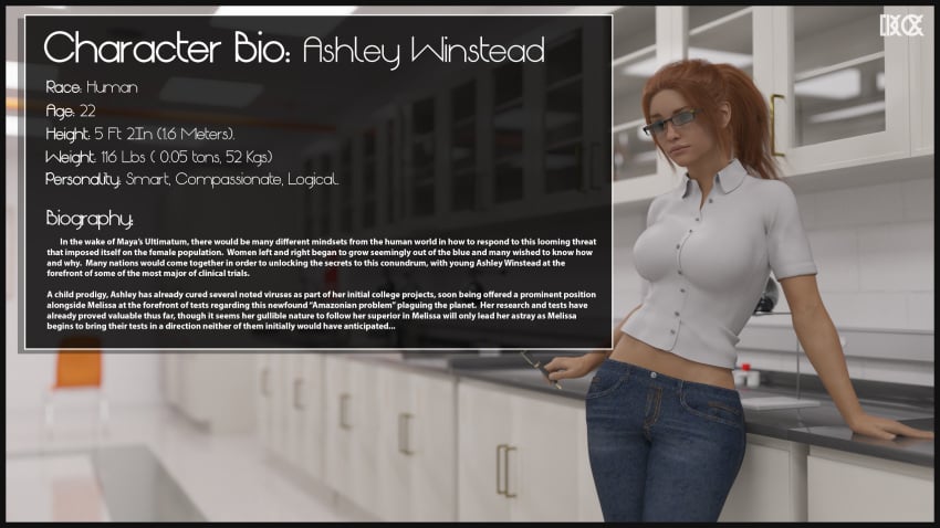 1girls 2020 ashley_winstead biography character_bio clothing dinner-kun english_text female_only glasses human original original_character text