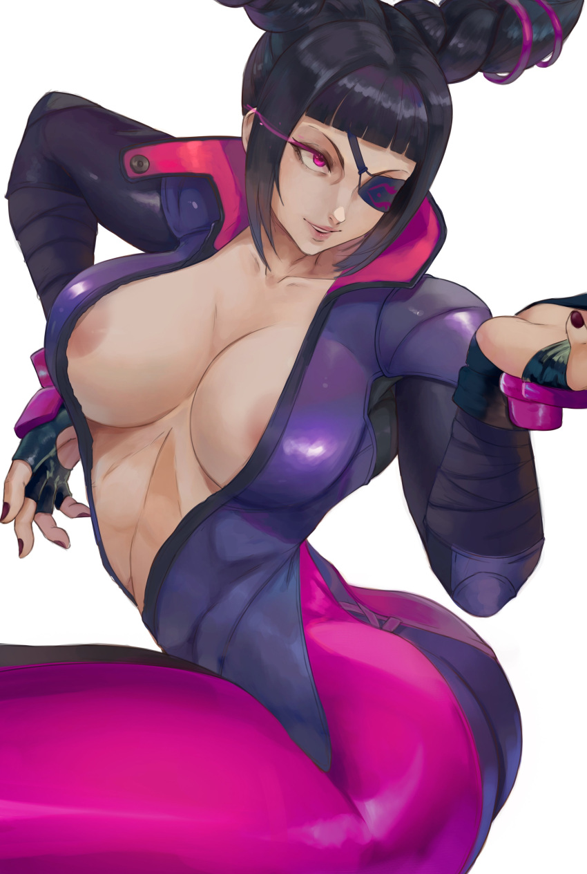 1girls areolae ass black_hair bodysuit breasts bubble_butt capcom cleavage cutesexyrobutts_(style) eye_patch female female_only hi_res huge_breasts juri_han large_areolae large_ass lesottart light-skinned_female light_skin medium_hair nipples solo street_fighter street_fighter_v thick_thighs thighs