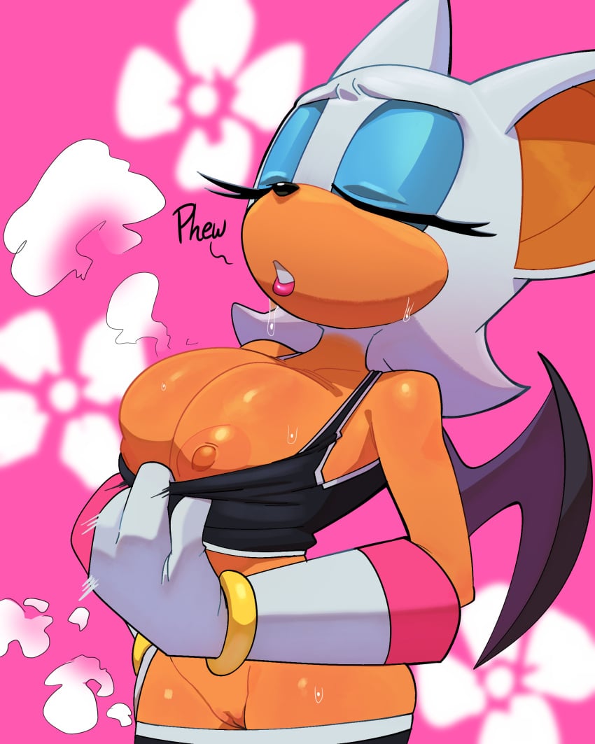 1girls bat_ears bat_girl big_breasts female female_focus female_only furry large_breasts rouge_the_bat sega sonic_(series) sonic_riders sonic_the_hedgehog_(series) steam steaming_body sweat sweating thehumancopier white_fur white_hair