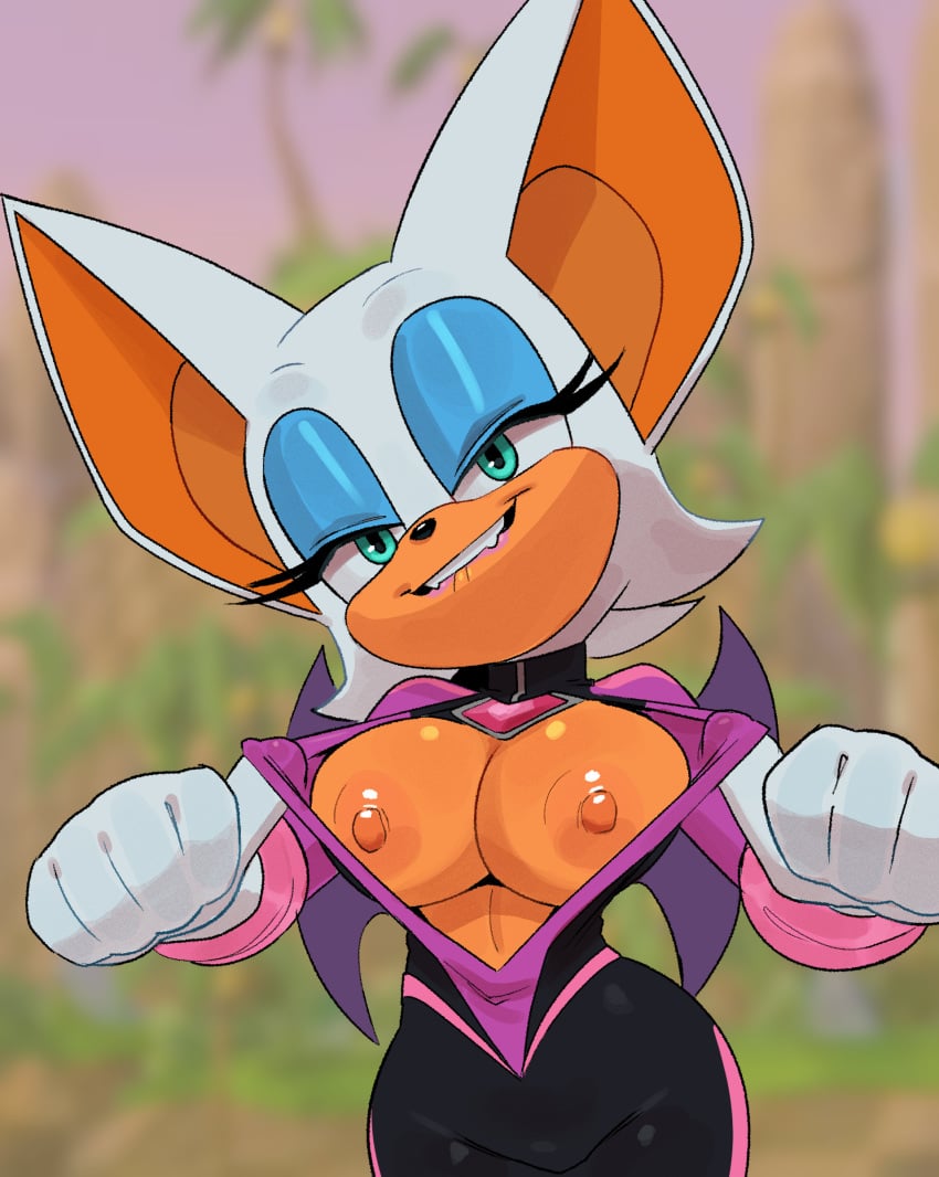 1girls bat_ears bat_girl big_breasts breasts breasts_out exposed_breasts female female_focus female_only furry large_breasts nipples rouge_the_bat rouge_the_bat_(prime) sega sonic_(series) sonic_prime thehumancopier white_fur white_hair