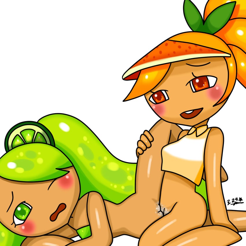 cookie_run lesbian_sex lime_cookie lorennsfw orange_cookie scissoring tribadism wholesome yuri