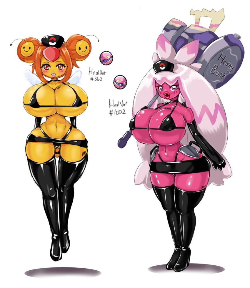 2d 2girls big_hammer bikini bimbo bimboaudino bimbofication bimbovaporeon brainwashing combee female heal_slut healslut high_heels huge_ass huge_breasts implied_transformation latex pokemon pokemon_sv post_transformation species_transformation thick_thighs tinkaton transformation wide_hips