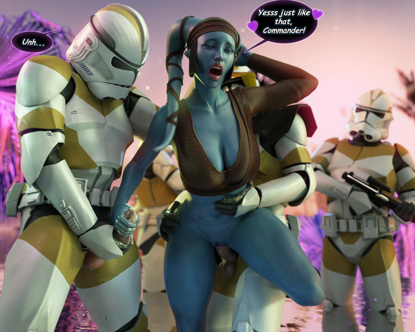 1girls 3d 4boys aayla_secura alien alien_girl alien_humanoid announcing_orgasm armor background balls being_watched belt bending_forward blue-skinned_female blue_skin bodily_fluids bottomless bottomless_female breasts brown_clothing cleavage clone_trooper clothing crop_top cum cum_on_penis dialogue drinkerofskies english_text eyes faceless_male female female_penetrated front_view genitals gloves gun handjob headgear helmet holding holding_gun holding_object holding_weapon human human_on_humanoid imminent_orgasm interspecies jedi jedi_master leather lips long_sleeves looking_back male male_penetrating male_penetrating_female masked masked_male military_uniform moaning open_eyes open_mouth orgasm outside paizuri penis penis_out ranged_weapon rifle science_fiction sex shirt shouting soldier speech_bubble standing standing_sex star_wars stormtrooper straight teeth text threesome twi'lek uniform vaginal_penetration weapon wraps