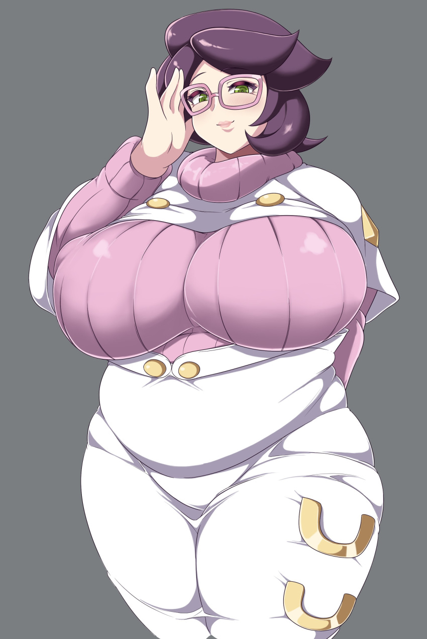 1girls 2022 aether_foundation breasts clothed clothed_female clothing curvaceous curvy female female_focus game_freak glasses green_eyes hips huge_breasts kukuru_(artist) looking_at_viewer medium_hair plump pokemon pokemon_sm solo solo_female solo_focus voluptuous wicke_(pokemon) wide_hips