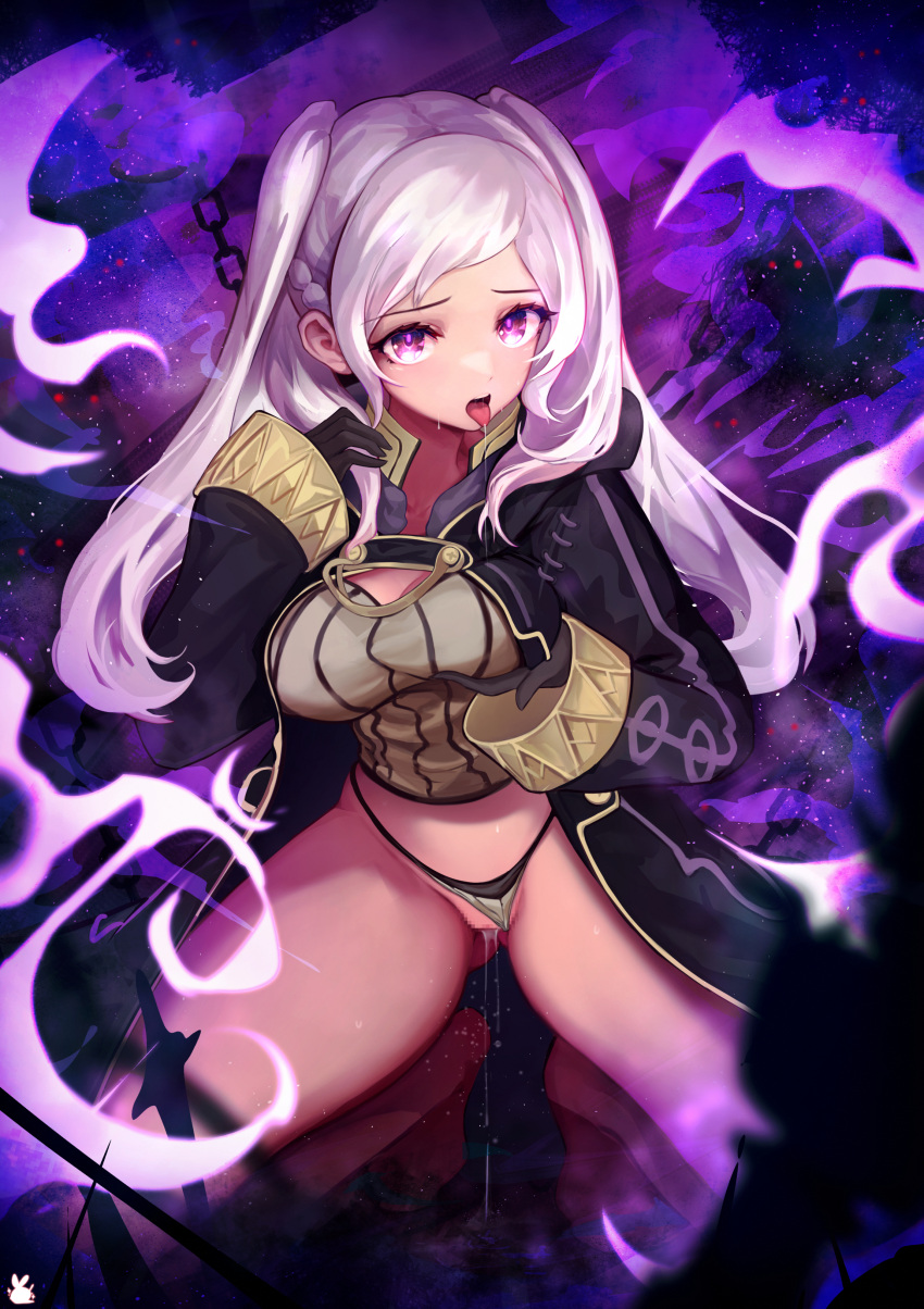 1girls bare_thighs breast_grab breasts camisole censored coat drooling female female_only fire_emblem fire_emblem_awakening grey_hair horny horny_female hypnosis in_heat medium_breasts mind_control naughty_face nintendo panties panties_aside purple_eyes pussy pussy_juice pussy_juice_drip pussy_juice_leaking pussy_juice_puddle pussy_juice_string robin_(fire_emblem) robin_(fire_emblem)_(female) saliva saliva_drip saliva_string self_fondle skyxperish solo squatting sweat sweatdrop tank_top thick_thighs thighs tiptoes tongue tongue_out twintails underwear wet_pussy white_hair