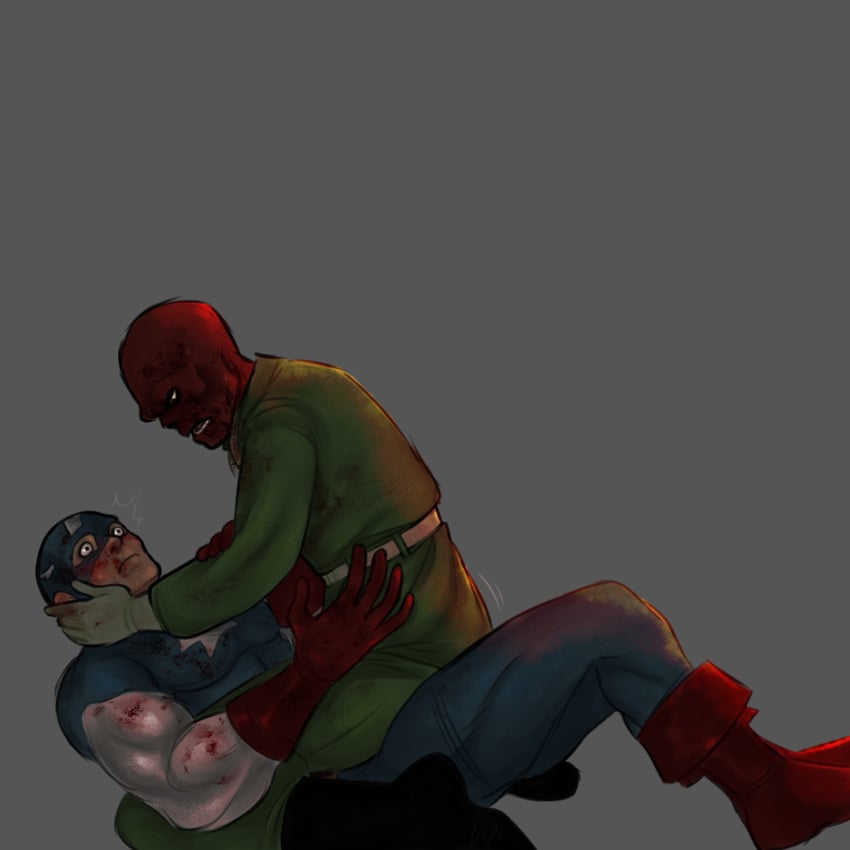 2boys captain_america clothed gay grinding johann_shmidt male male/male male_only marvel marvel_comics multiple_boys nonpenetrative red_skin red_skull skull_head spandex steve_rogers straddling villain_on_hero yaoi