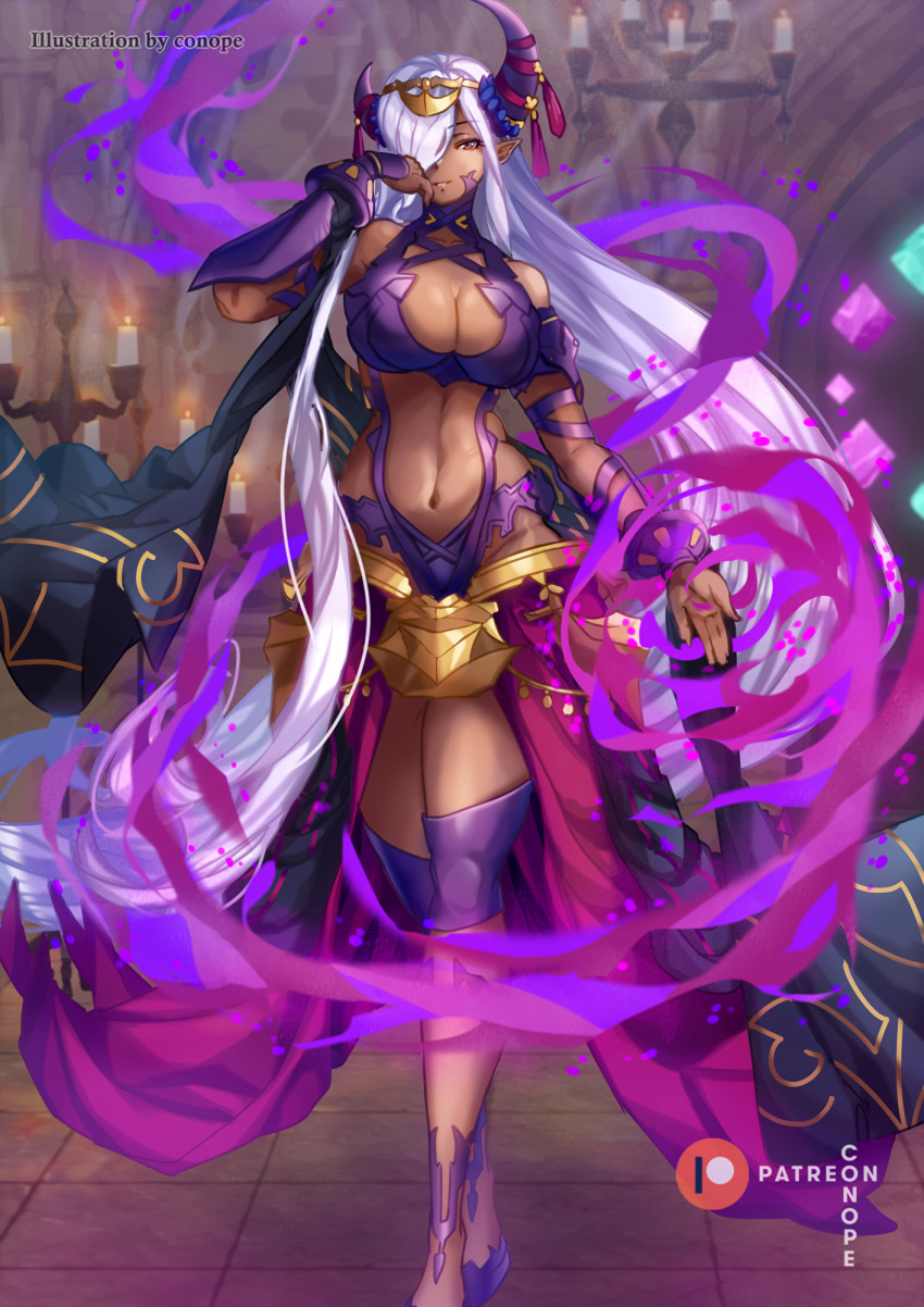 1girls big_breasts blonde_hair blue_eyes breasts cleavage conope dark-skinned_female dark_skin dragon_girl female female_only fire_emblem fire_emblem_engage horns jewelry large_breasts long_hair monster_girl multicolored_eyes navel nintendo patreon_username pointy_ears red_eyes solo thick thick_thighs very_long_hair voluptuous watermark wide_hips zephia_(fire_emblem)