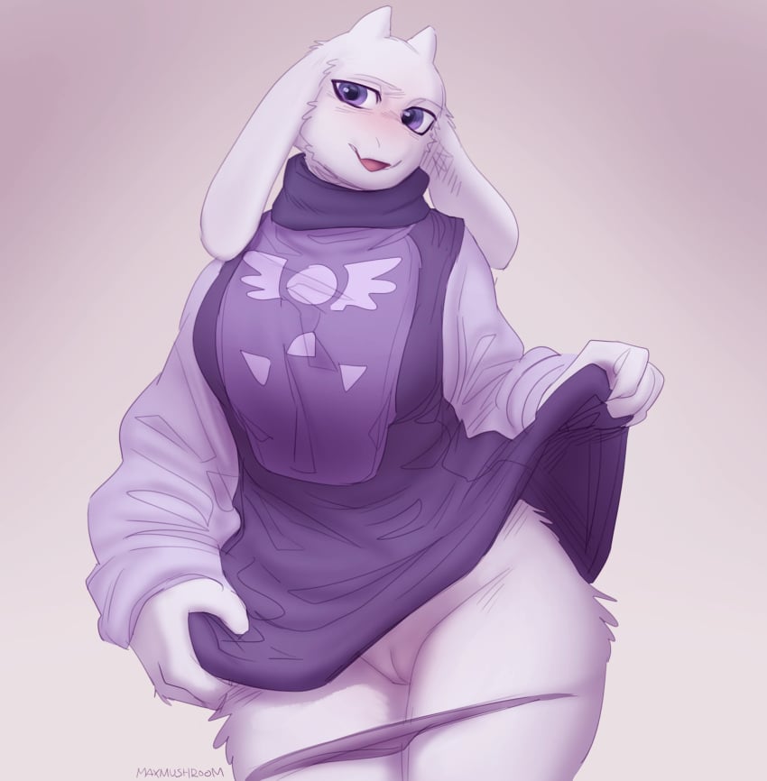 1girls anthro blue_eyes dress_lift female female_only fluffy furry goat goat_demon goat_ears goat_girl goat_horns goat_humanoid horns lifting_dress maxmushroom panties panties_down purple_panties pussy small_horns solo solo_female thigh_gap toriel undertale undertale_(series) vagina white_body white_fur