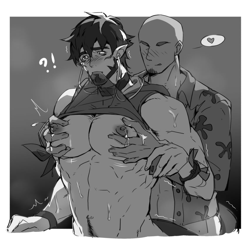 aussummer bara gay hairy male_lactation male_only pec_grab pec_grasp pec_squeeze pecjob pectoral_grab pubic_hair tagme tagme_(character) trembling yaoi