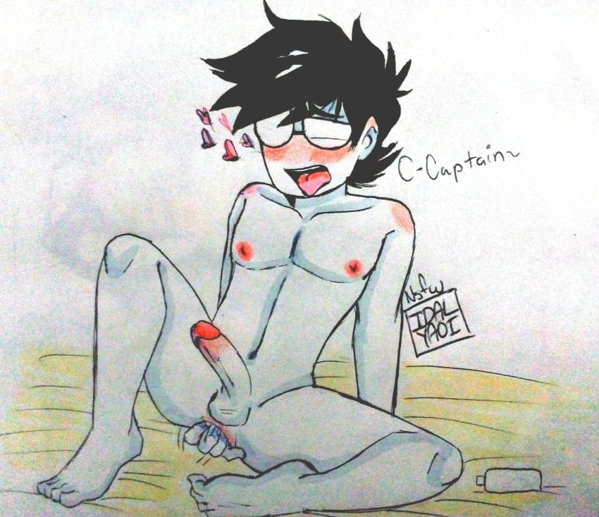 1boy anal_masturbation black_hair blushing feet friday_night_funkin friday_night_funkin_high_school glasses hearts hearts_around_head lube lube_bottle lube_drip male_only moaning mouth_open nipples rocksoda2 steve_(tankmen) tankmen tongue tongue_out white_body