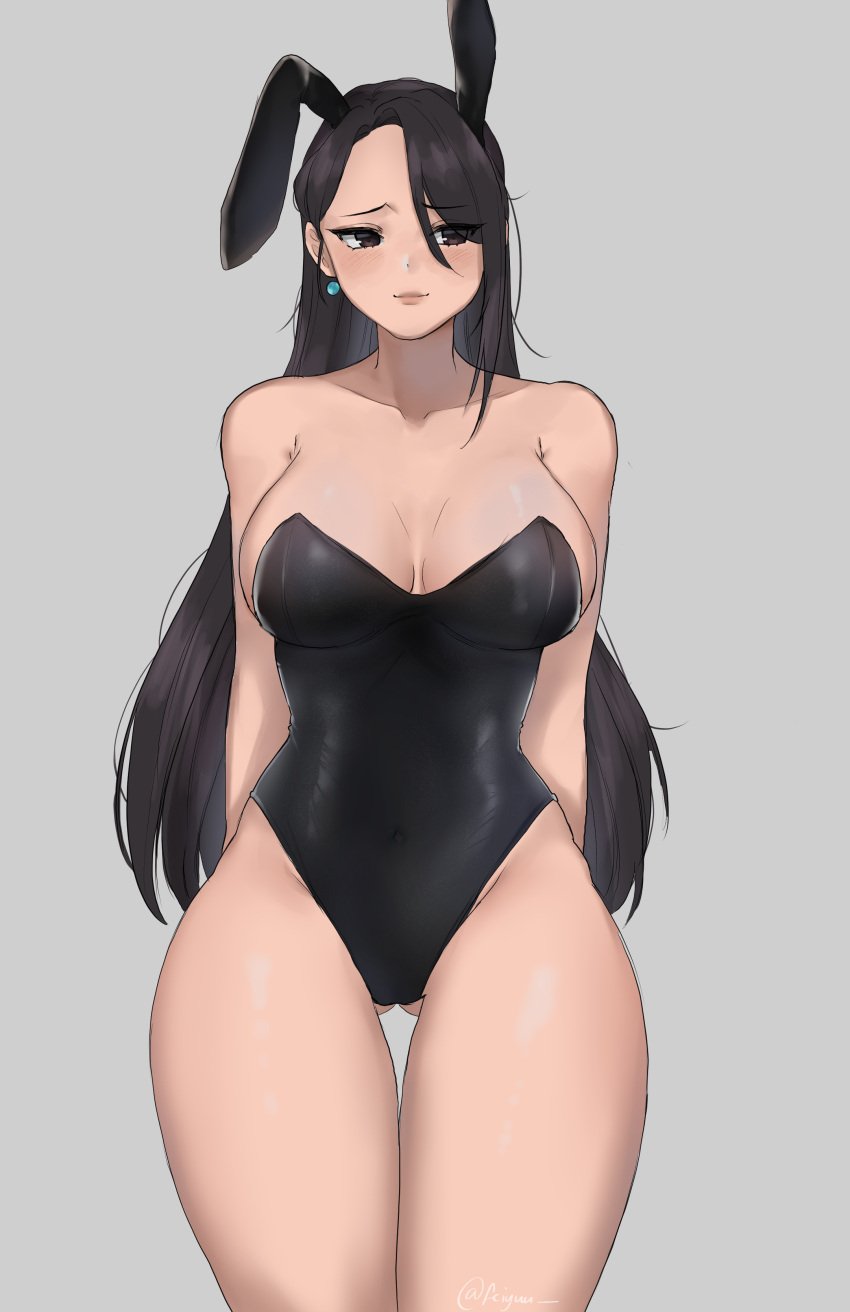 black_hair blush bunny_ears bunny_girl bunnysuit earrings feiyuu female female_only hair_down sage_(valorant) thighs valorant