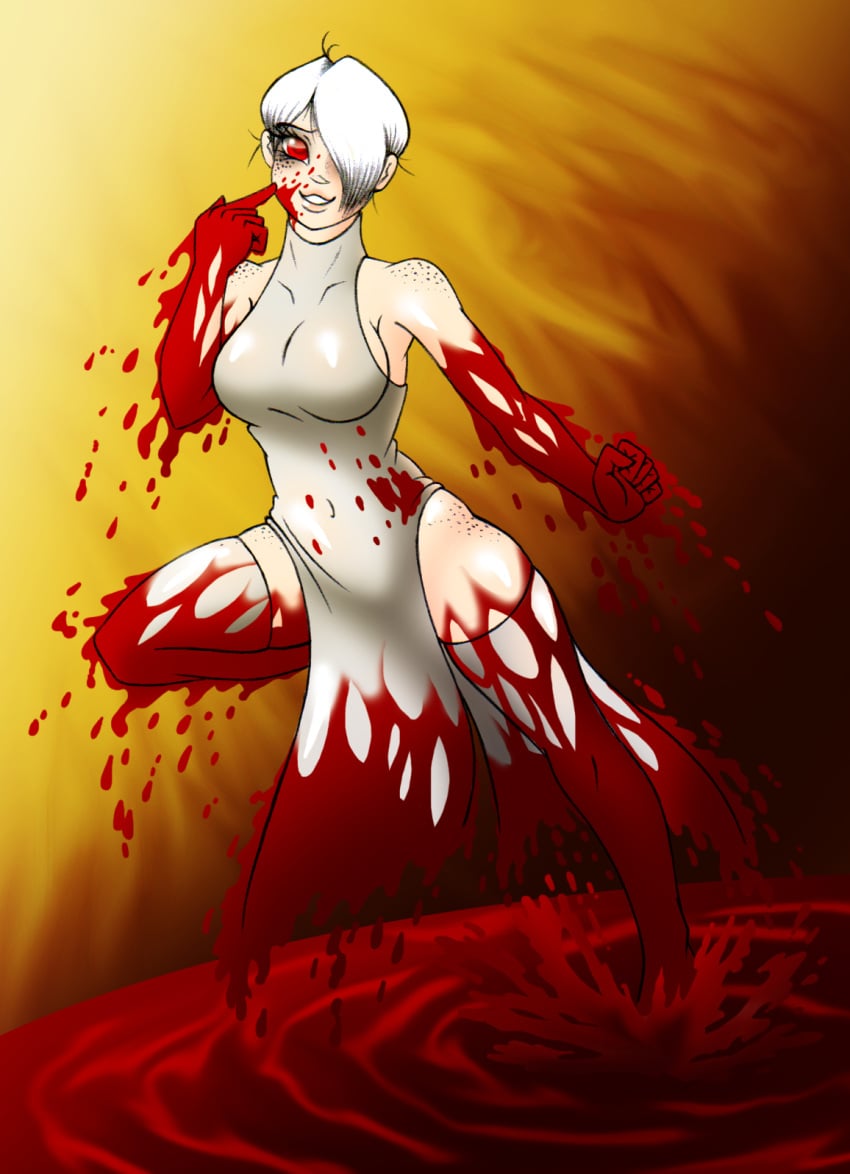 blood blood_splatter clothed covered_breastsfreckles dancer dancing galejro nisha(galejro) short_hair sketch stockings vampire