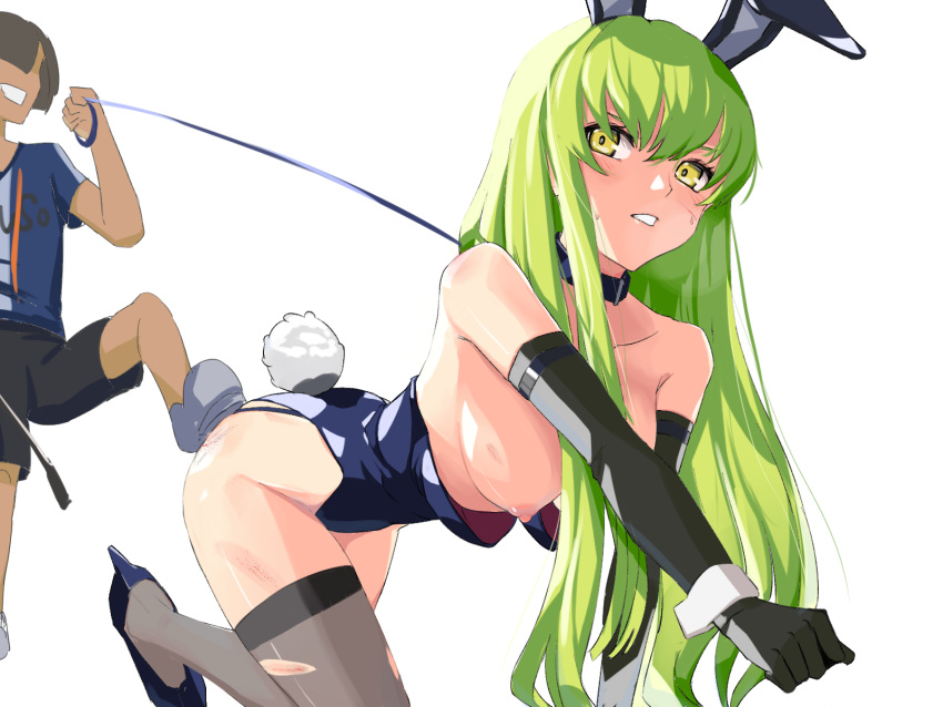 all_fours ass breasts bunny_ears bunny_girl bunnysuit c.c. chikkinage_nage code_geass collar dog_walking femsub leash leash_and_collar maledom sex_slave