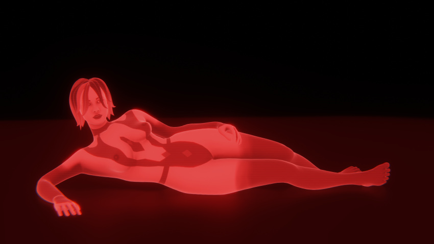 3d artificial_intelligence breasts cortana cortana_v1 female female_focus female_only halo halo_(game) halo_(series) looking_at_viewer nipples red_body red_eyes red_hair red_skin sitting smile