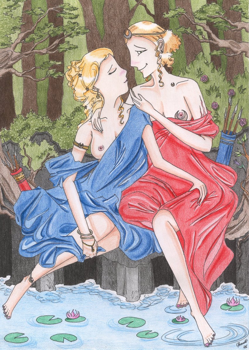 2girls artemis artemis_(greek_mythology) callisto callisto_(greek_mythology) female greek_mythology multiple_girls mythology yuri