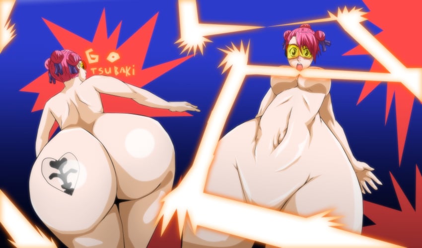 ass bad_censor breasts censored covered_nipples covering covering_crotch dat_ass huge_ass mr123goku123 red_hair smile tattoo