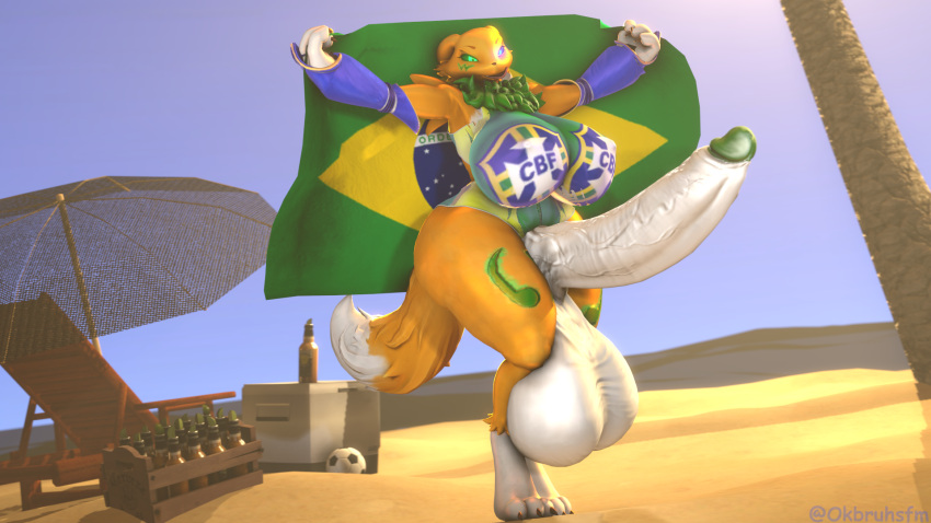 16:9 1futa 3d_(artwork) alcohol anthro ass ball balls bandai_namco beach beer beverage big_balls big_breasts big_butt big_penis brazil brazilian_flag breasts clothing digimon digimon_(species) digital_media_(artwork) flag football_(ball) futanari genitals glowing glowing_eyes green_penis gynomorph hi_res huge_balls huge_breasts huge_butt huge_cock huge_thighs intersex legwear ok_bruh palm_tree penis plant renamon seaside solo source_filmmaker thick_thighs thigh_highs tree umbrella voluptuous_gynomorph warfare_machine widescreen